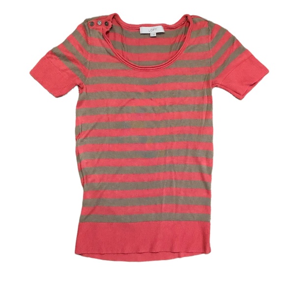 Loft tan and salmon striped knit short sleeve scoop neck blouse, Small - Picture 7 of 7